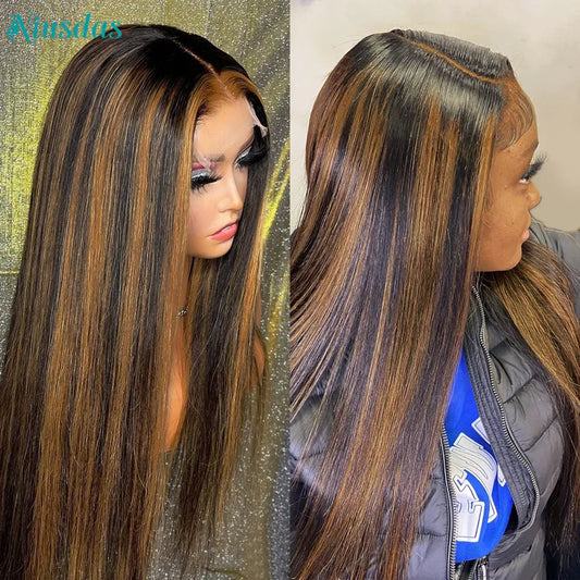 Highlight Wig Human Hair 4*4 Straight Lace Front Wig Brazilian Wigs for Women