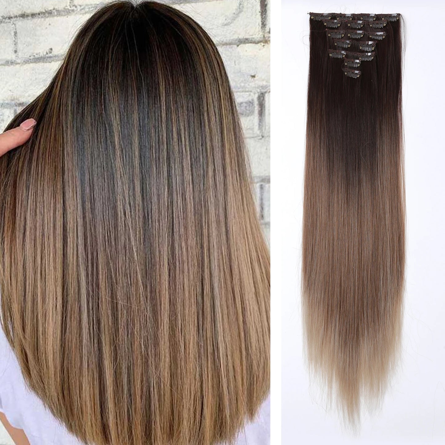 Synthetic Color Gradient Clip-In Hair Extensions