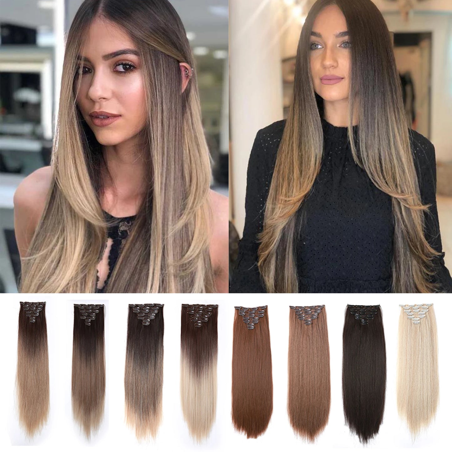 Synthetic Color Gradient Clip-In Hair Extensions