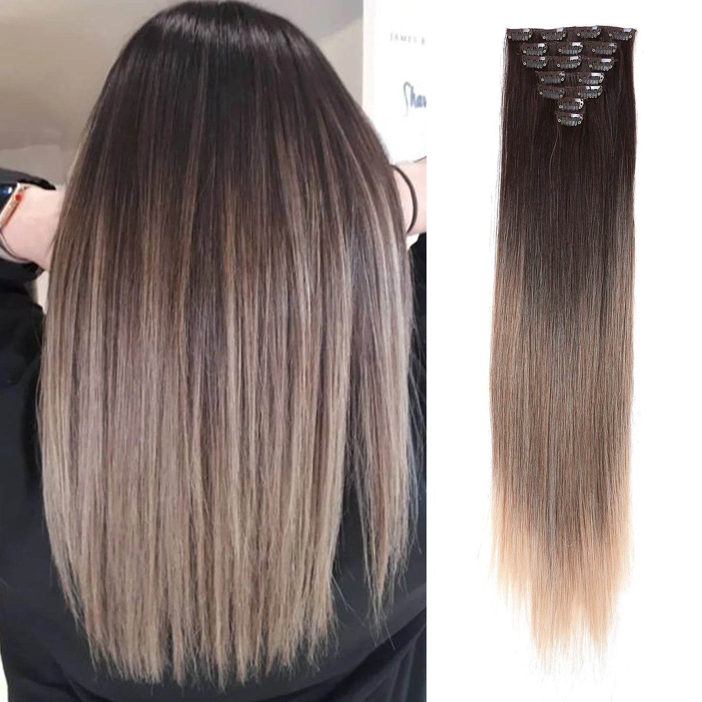 Synthetic Color Gradient Clip-In Hair Extensions