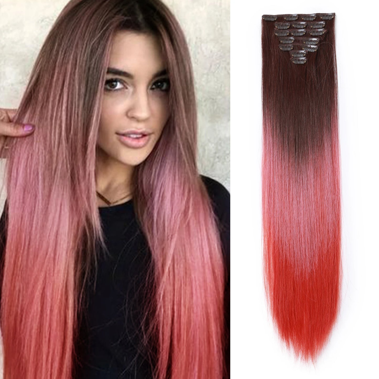 Synthetic Color Gradient Clip-In Hair Extensions