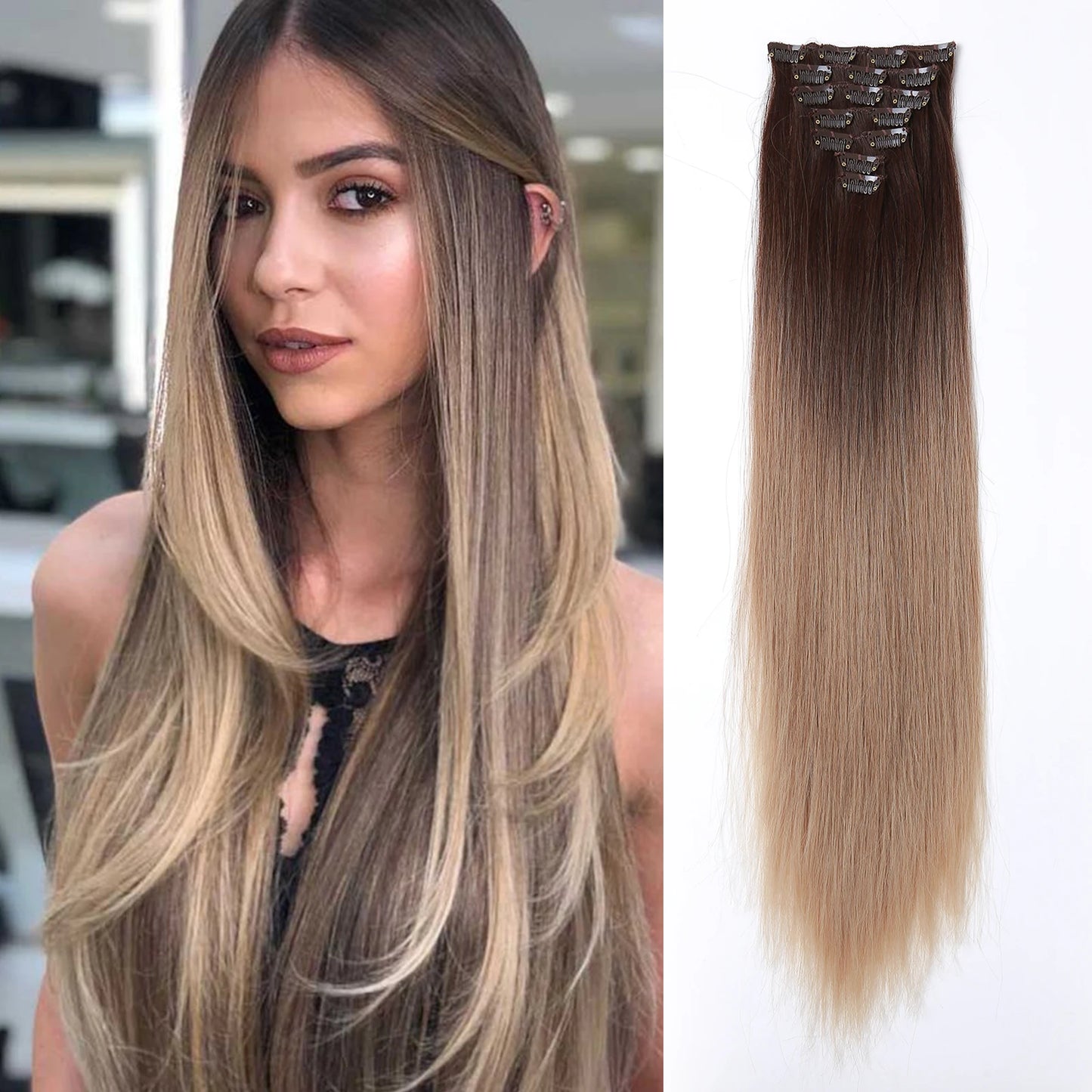 Synthetic Color Gradient Clip-In Hair Extensions